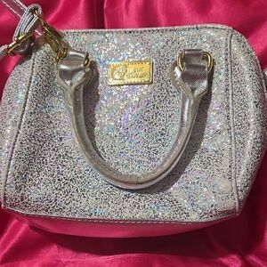 Sparkling Silver Women’s Satchel Bag - Gold Accent